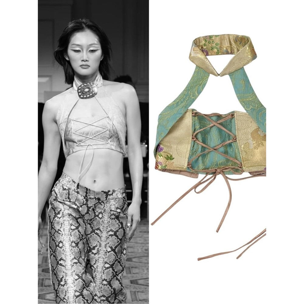 Kim Shui Moon Qipao Cropped Corset XS NWT Halter Open Back Top